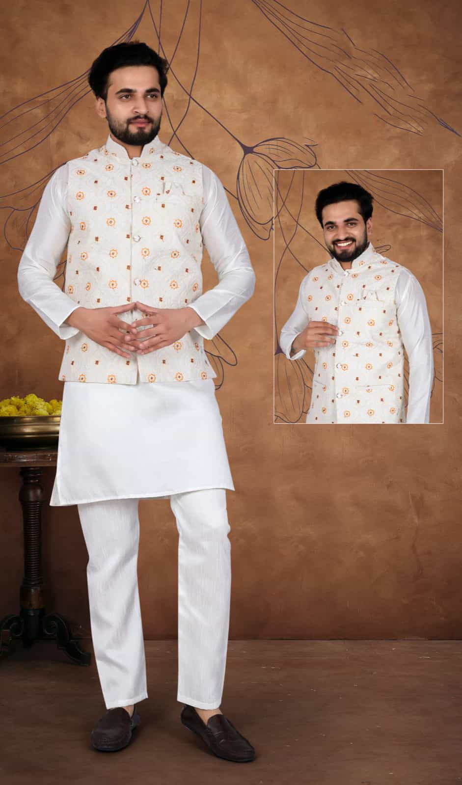 white silk kurta pajama for men