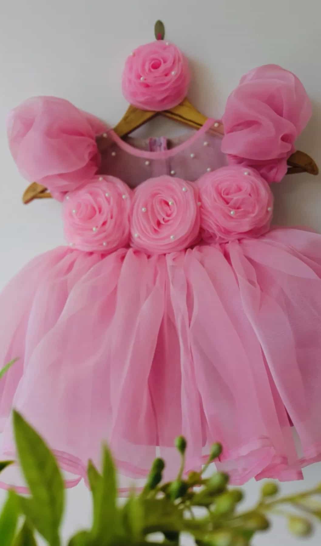  pink organza frock for girls
