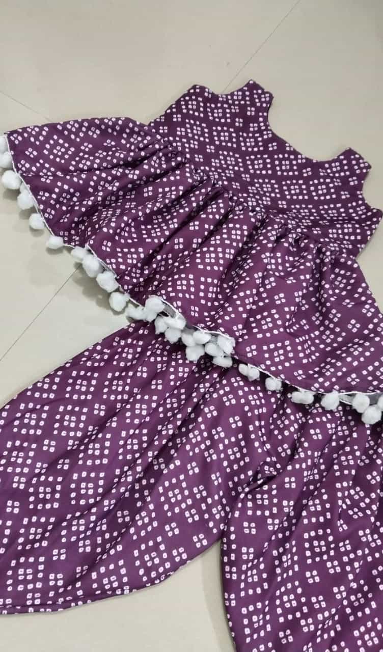 Bandhej Kediya-style outfit for girls with flared dhoti