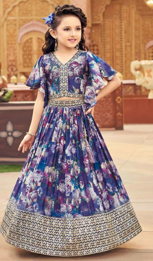 kids faux georgette lehenga choli with fancy sleeves