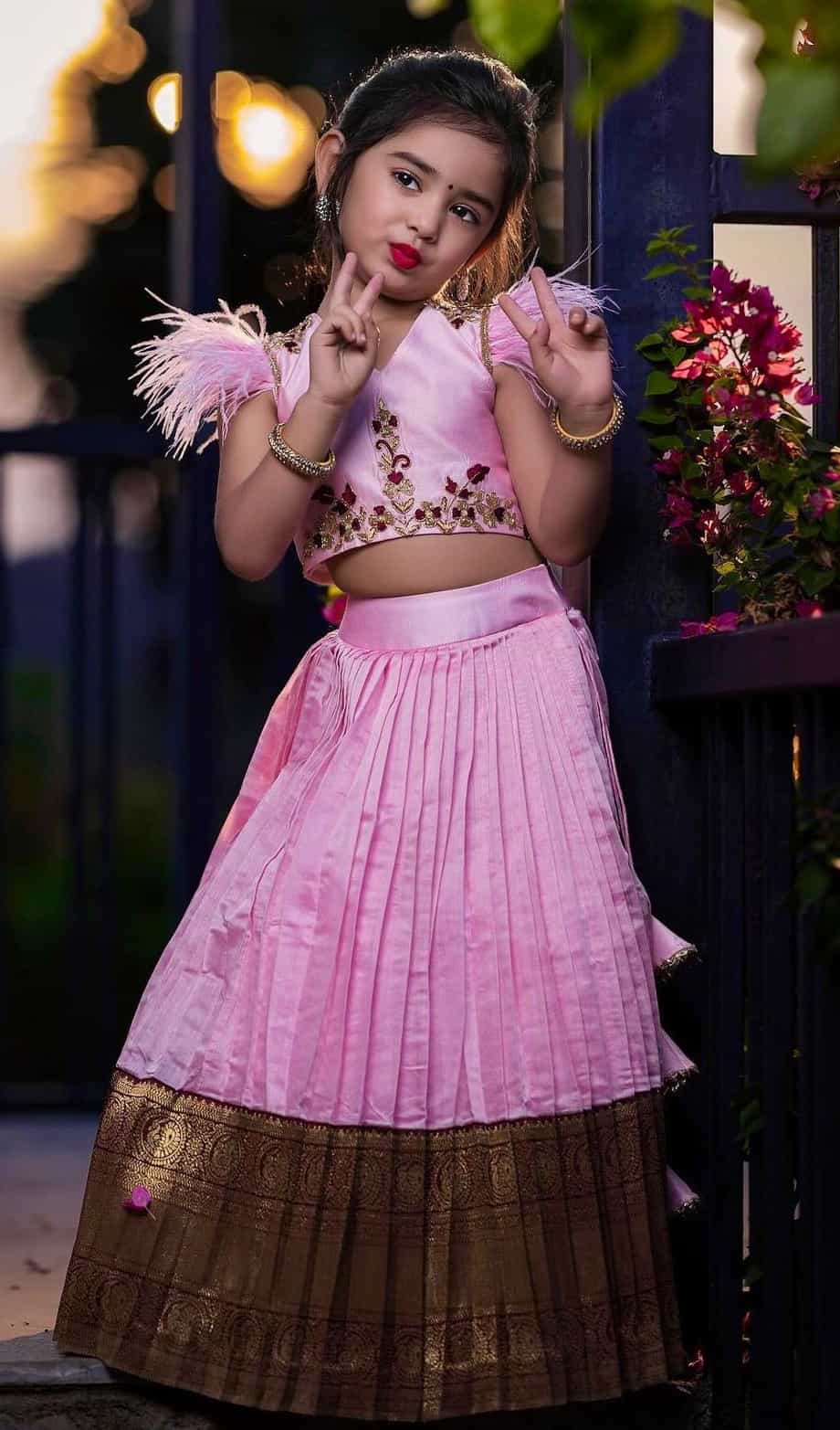 girls' lehenga choli in pure Kota silk with embroidery and sequin work