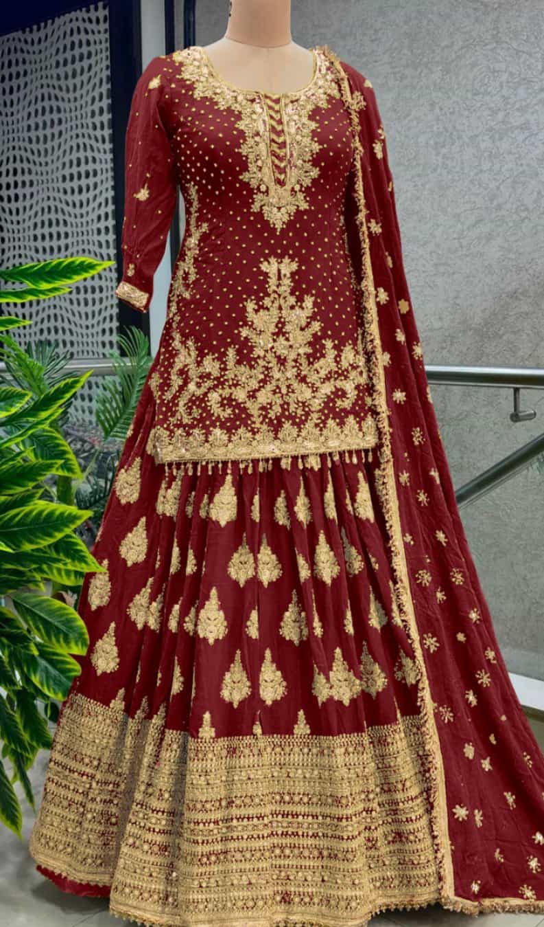 heavy chinon silk lehenga with sequence embroidery
