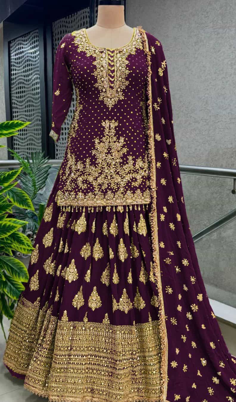 heavy chinon silk lehenga with sequence embroidery