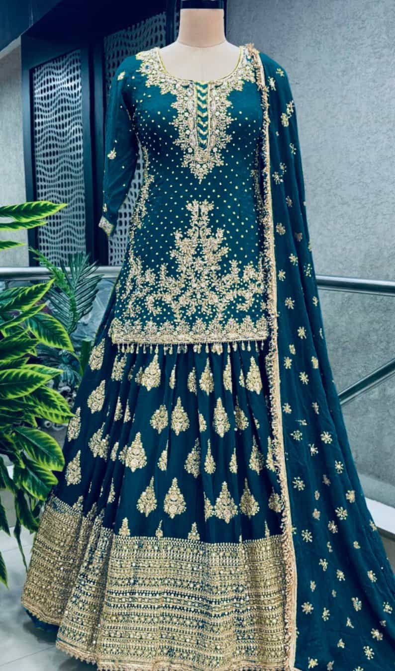 elegant lehenga with heavy embroidery and micro cotton inner