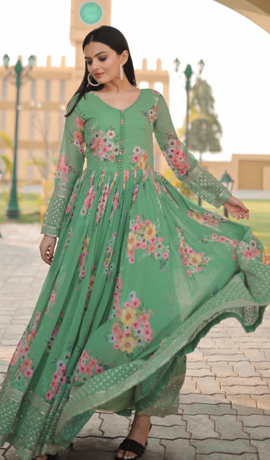 Zari sequins work georgette gown