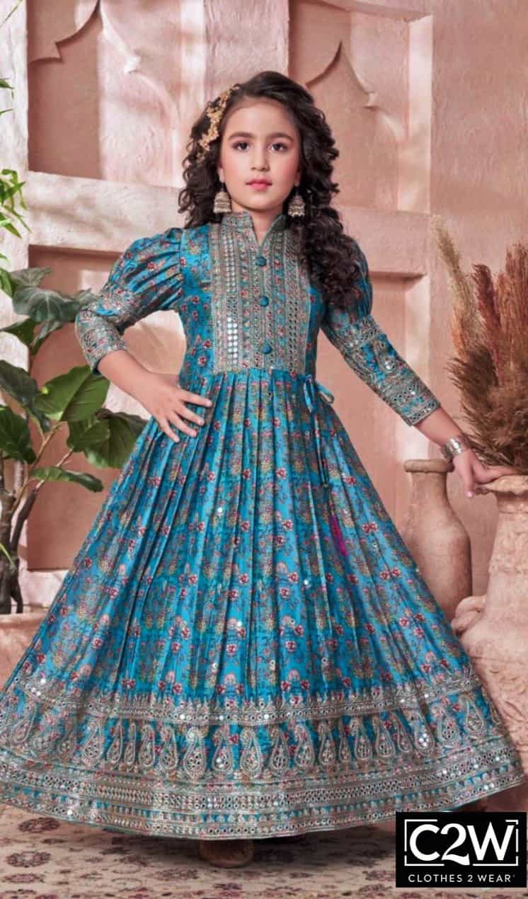 chinon silk blue gown for girls