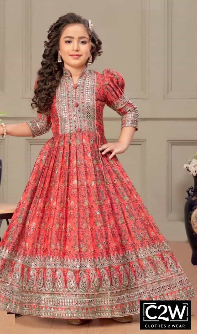 onion pink dress for girls with floral design