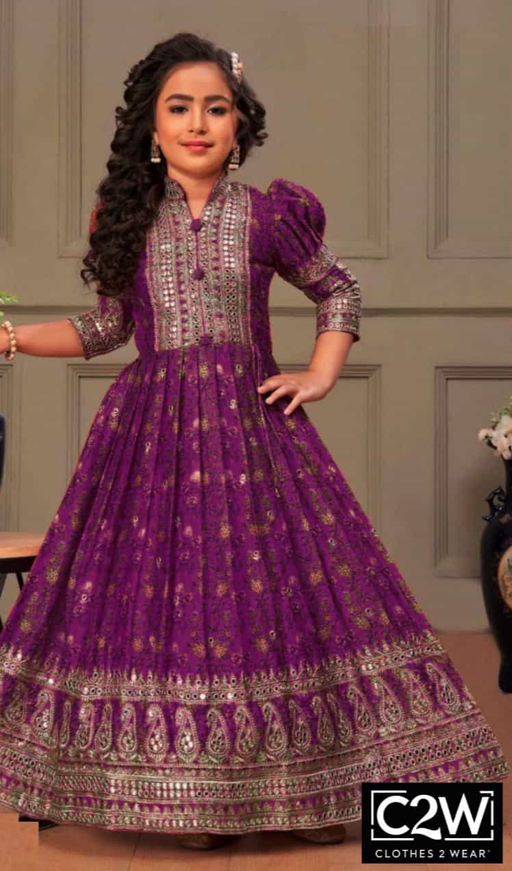 party wear purple girls gown
