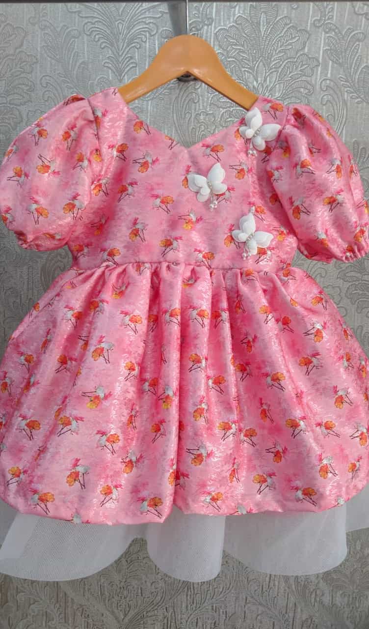 Pink Jacquard Flare Dress for Girls