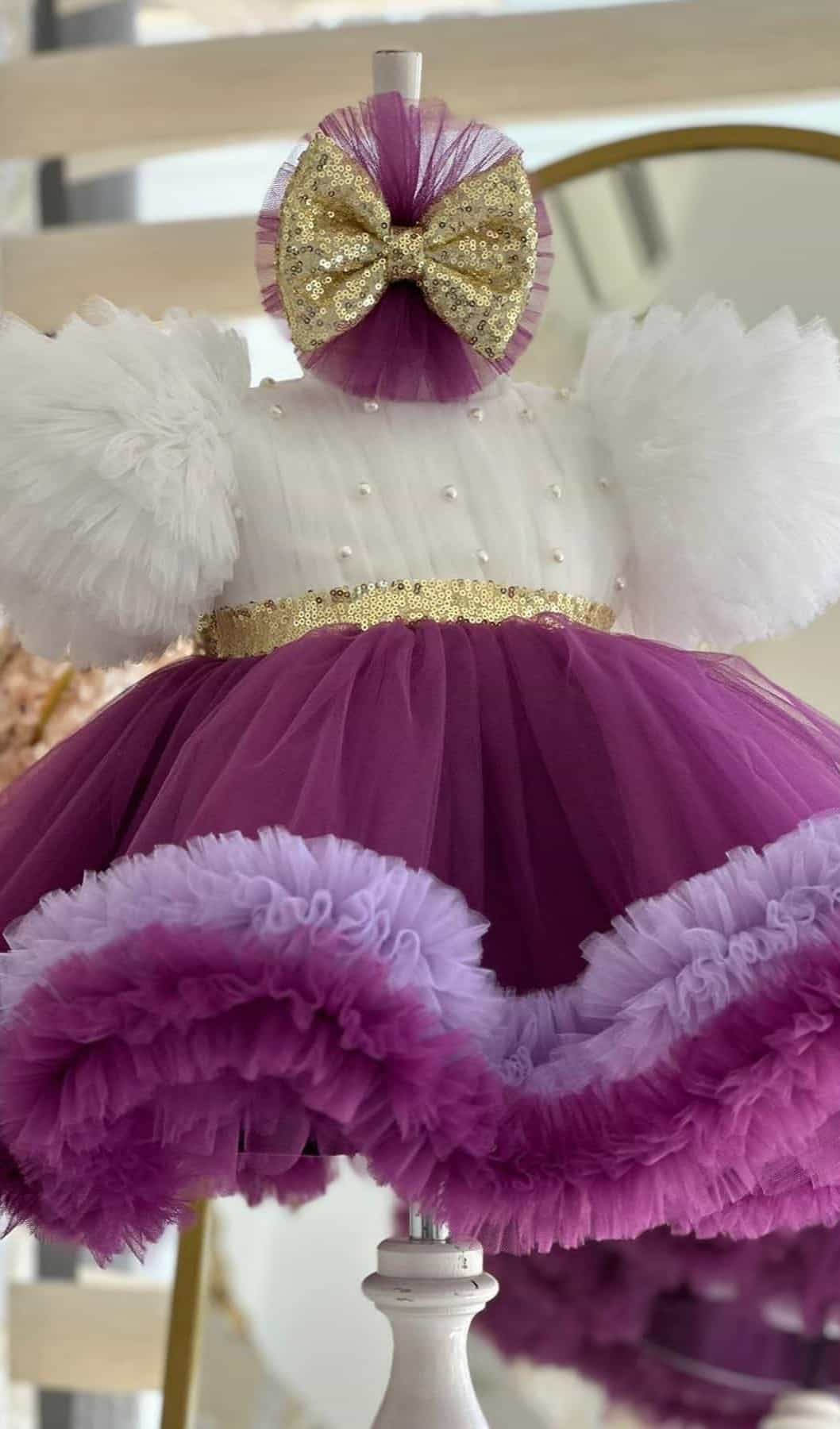 Kids Party Wear Dress with Puffed Sleeves