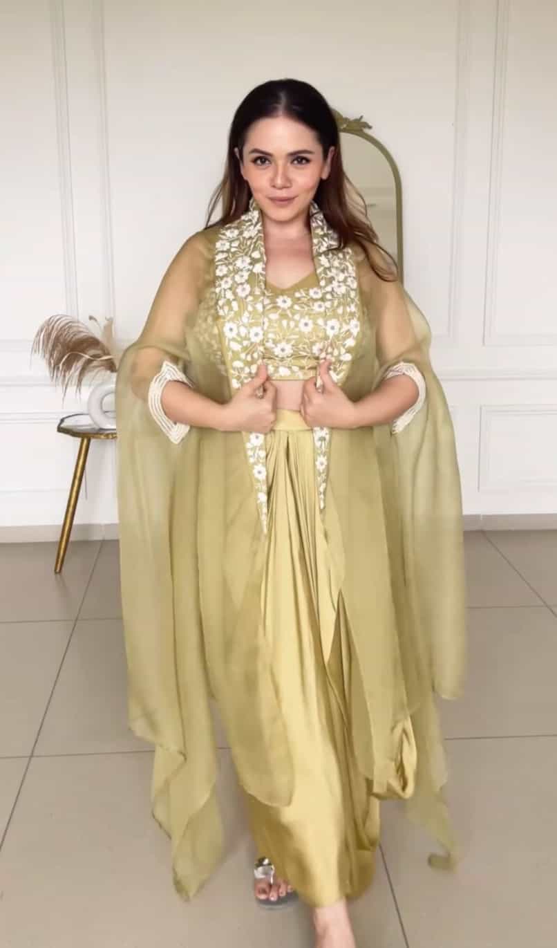 olive green choli dhoti shrug