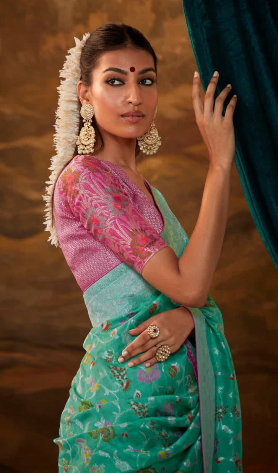 teal color saree saree