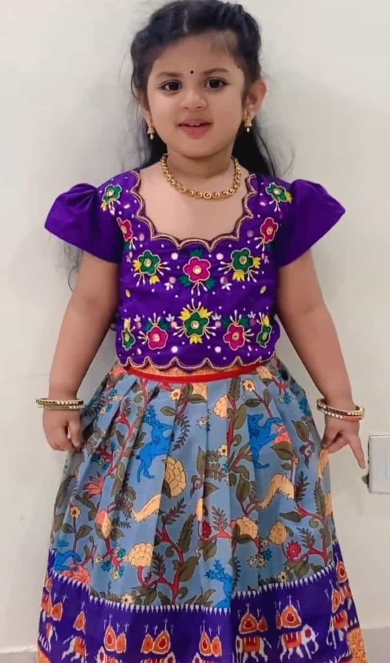 Printed Zari Weaving Lehenga for Girls