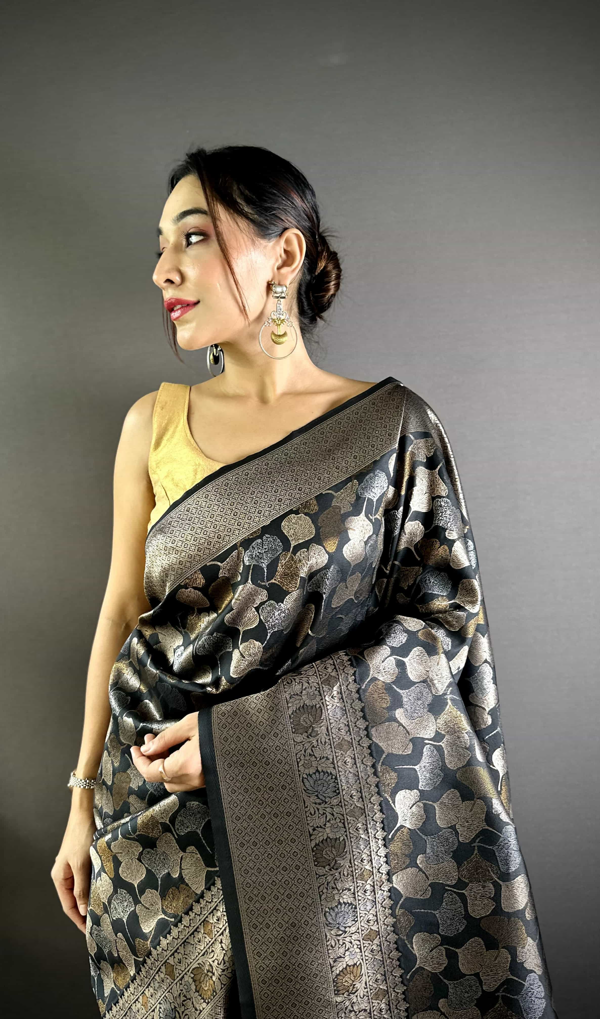 black Soft Silk Saree with Zari Border