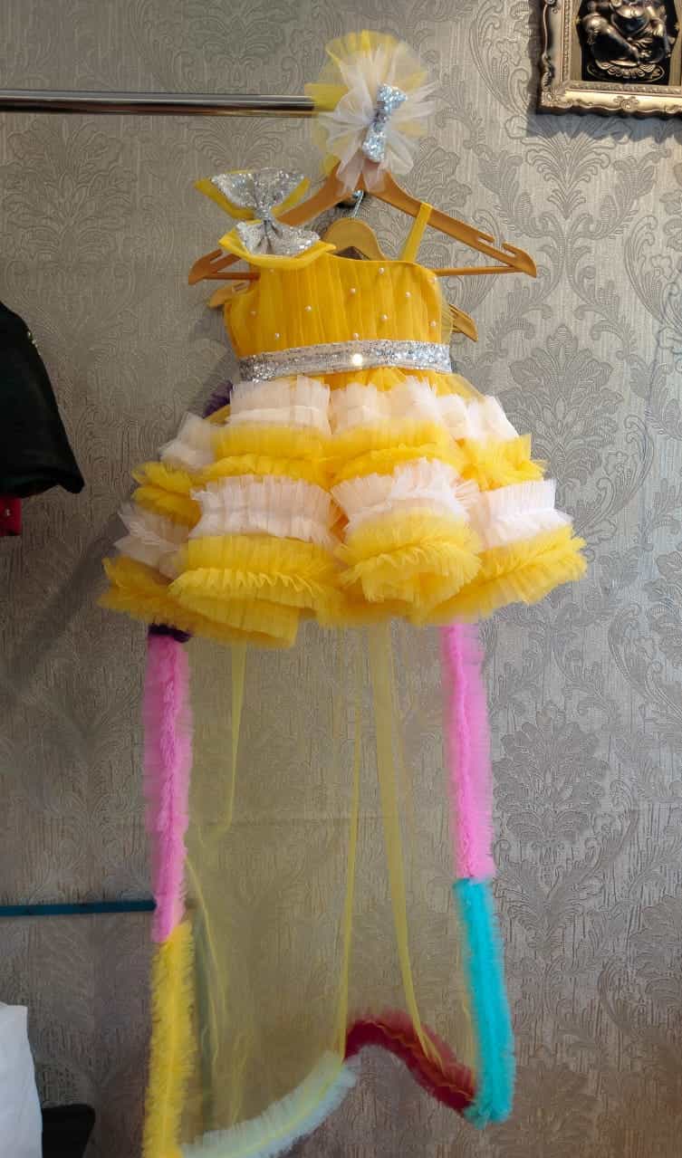 Designer yellow Net Frock for Kids