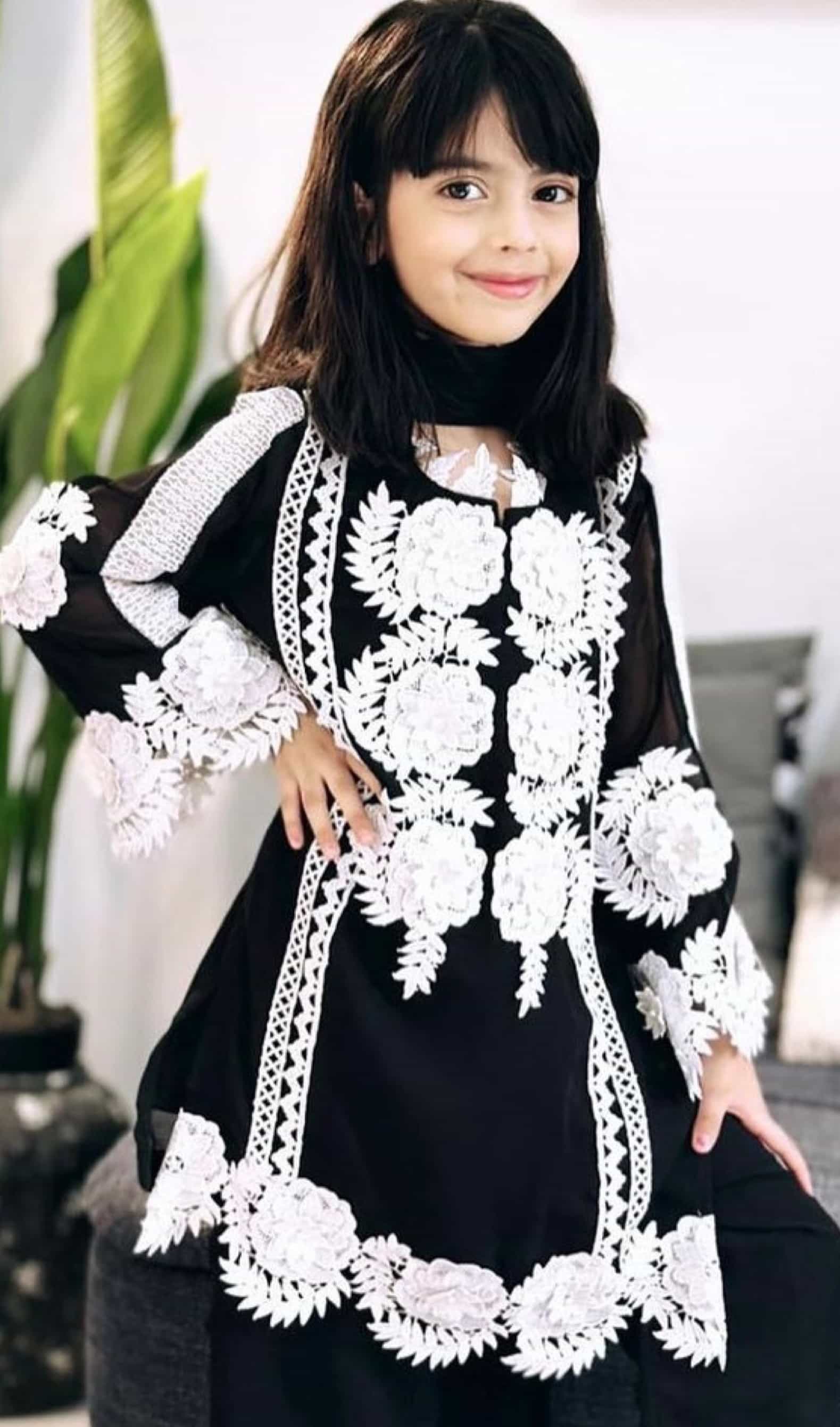 Black Embroidered Kurti Set for Girls