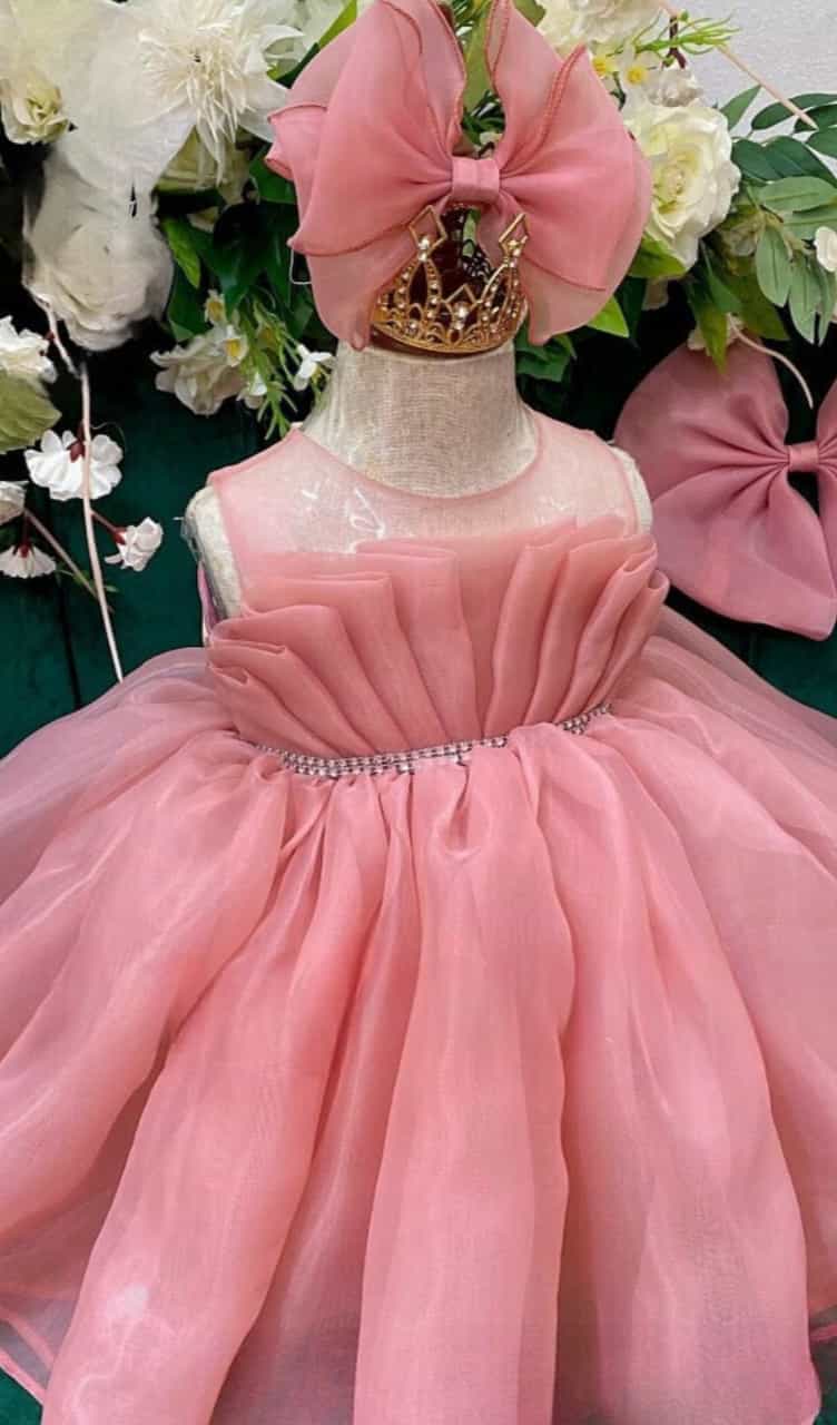 Baby Pink Full Flair Organza Dress