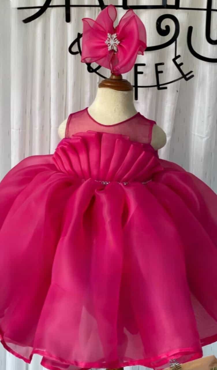 dark pink Designer Stitching Kids Party Gown