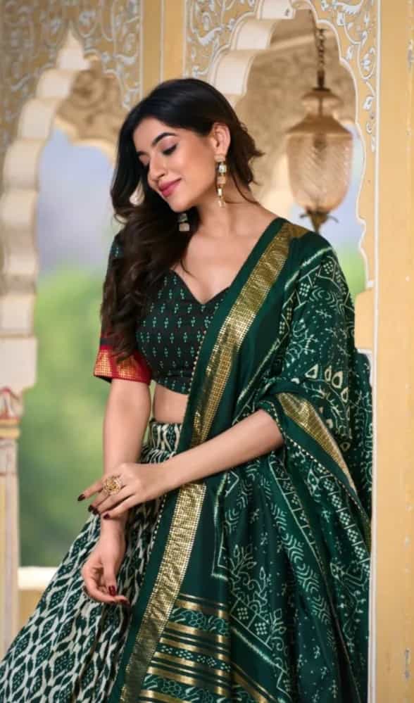 ikkat print lehenga with foil work