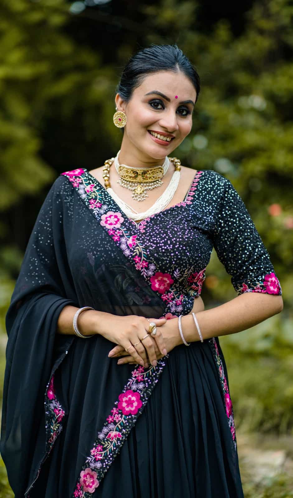 stitched georgette lehenga with cancan