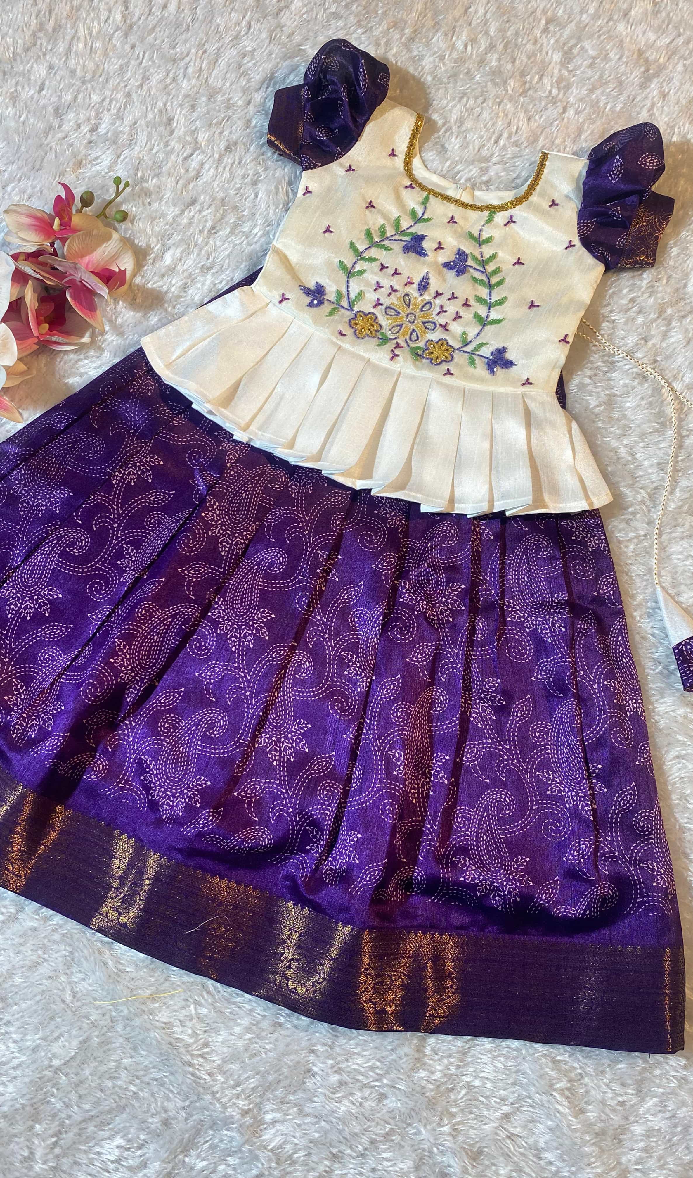 Purple Dola Silk Kids Lehenga