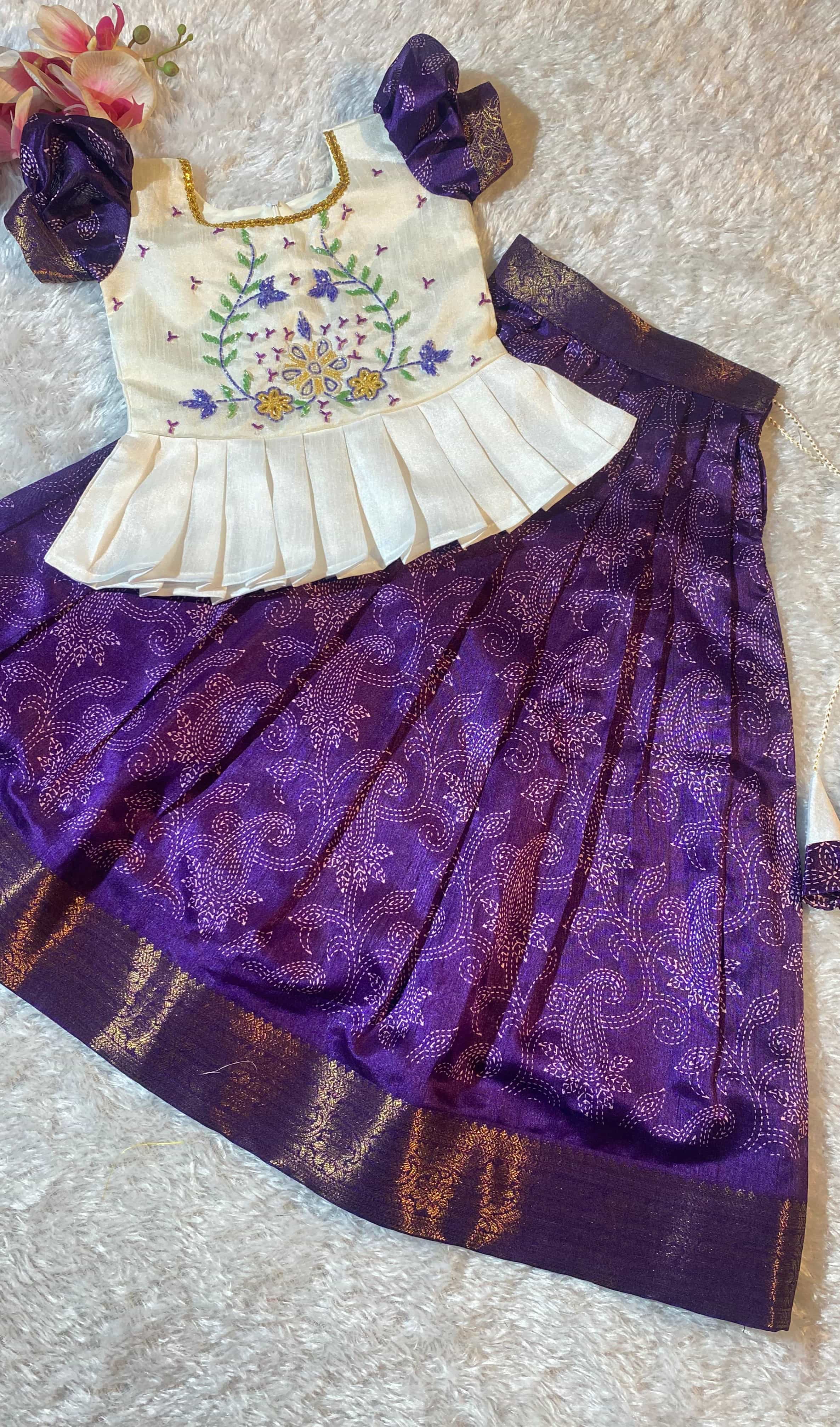 Printed Zari Border Lehenga for Girls