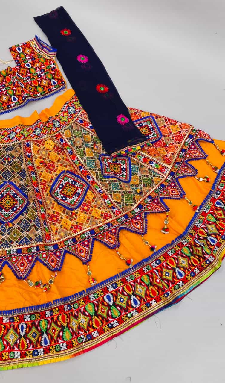 orange Bandhani Print Kids Lehenga Choli
