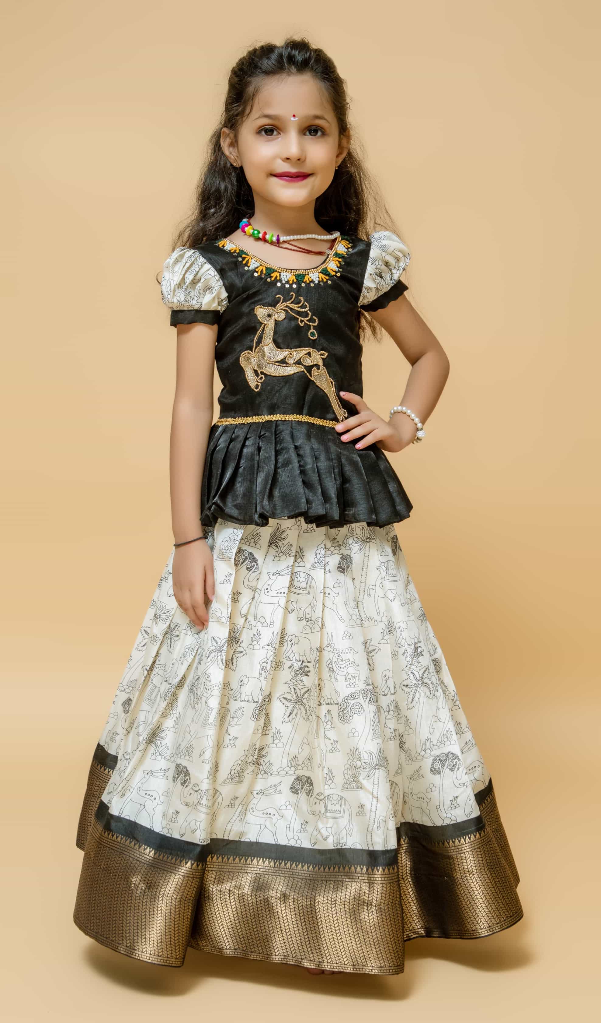 black Printed Weaving Lehenga Choli Set