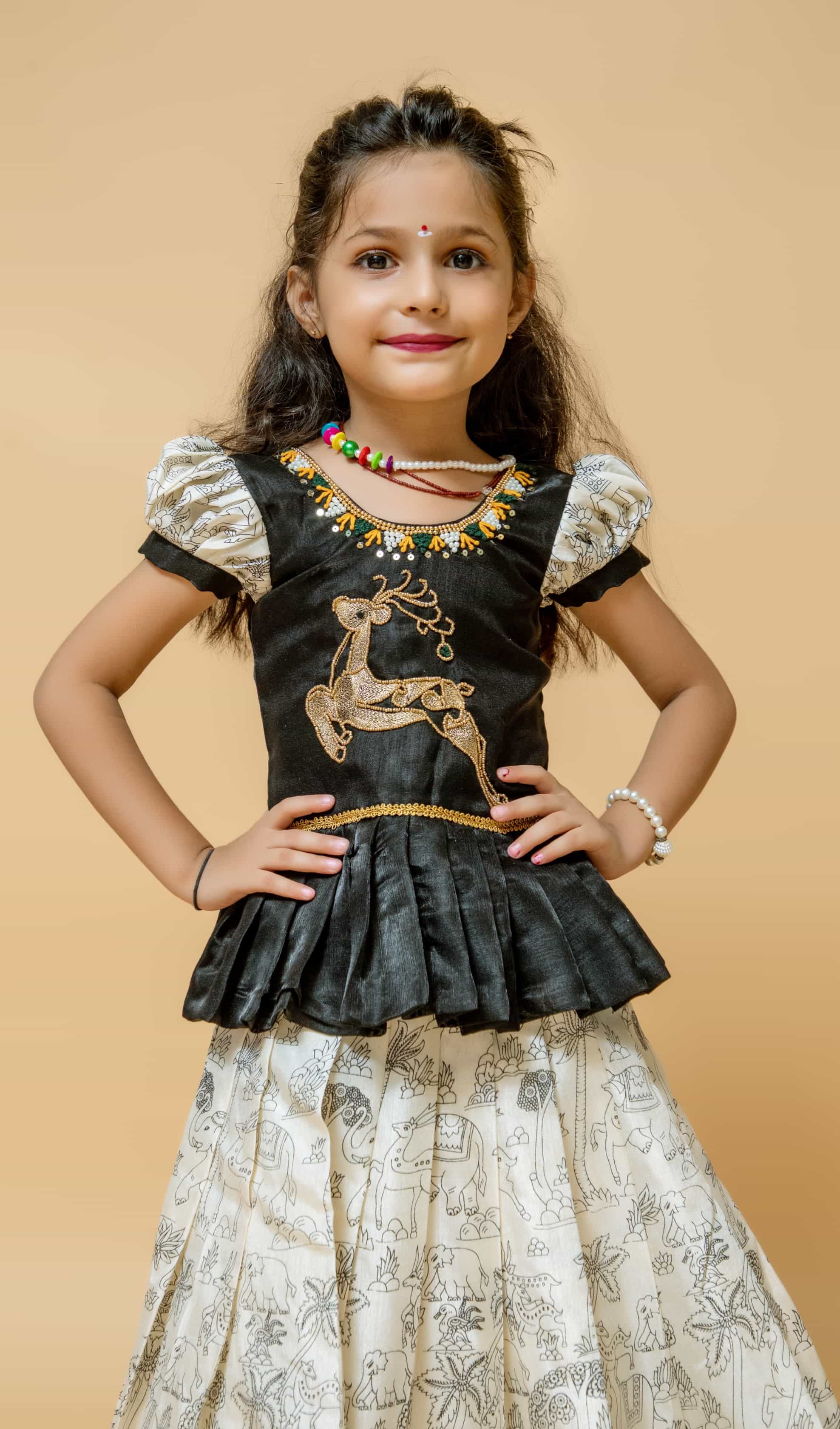 Black Dola Silk Lehenga for Girls