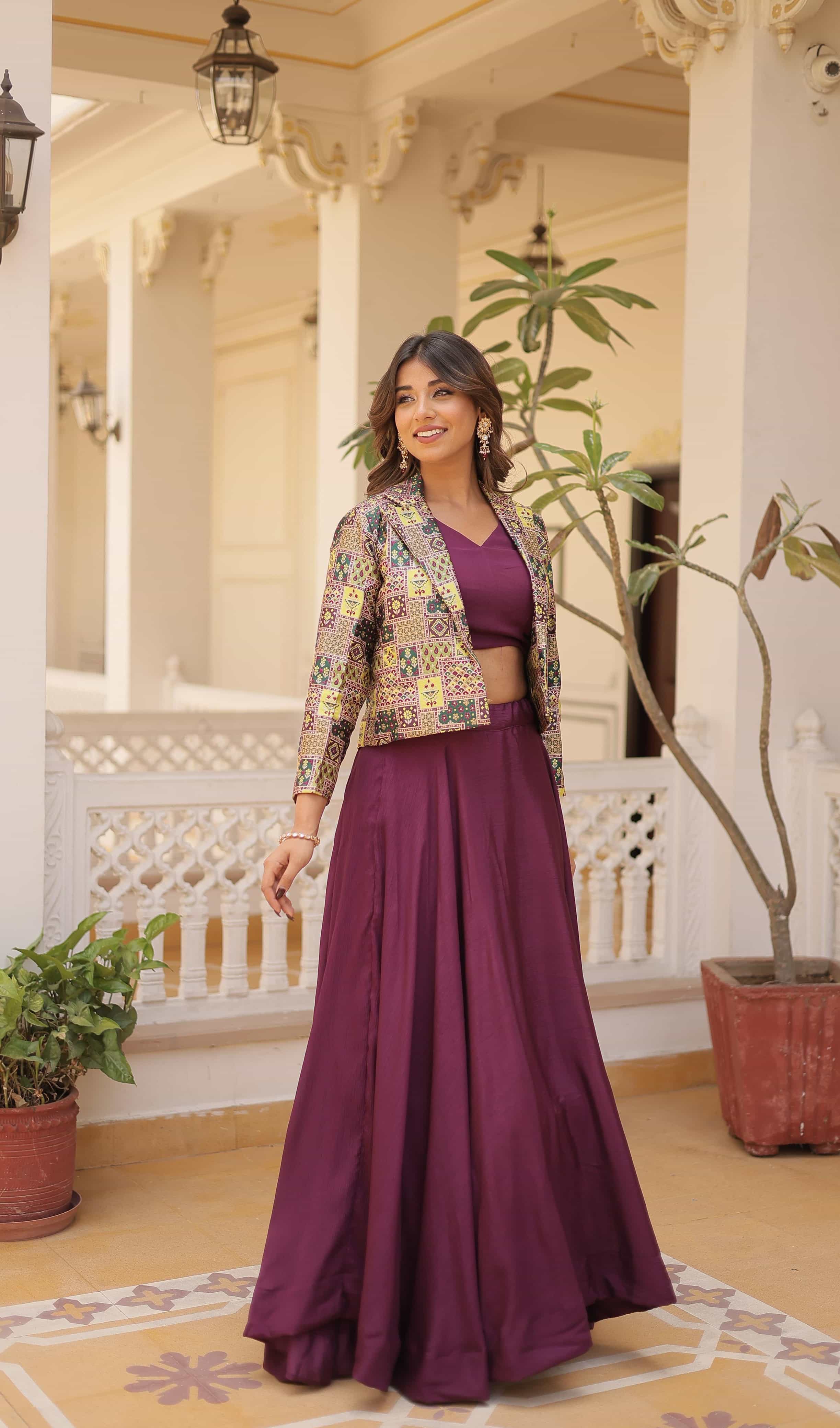 wine chinon lehenga with jacket