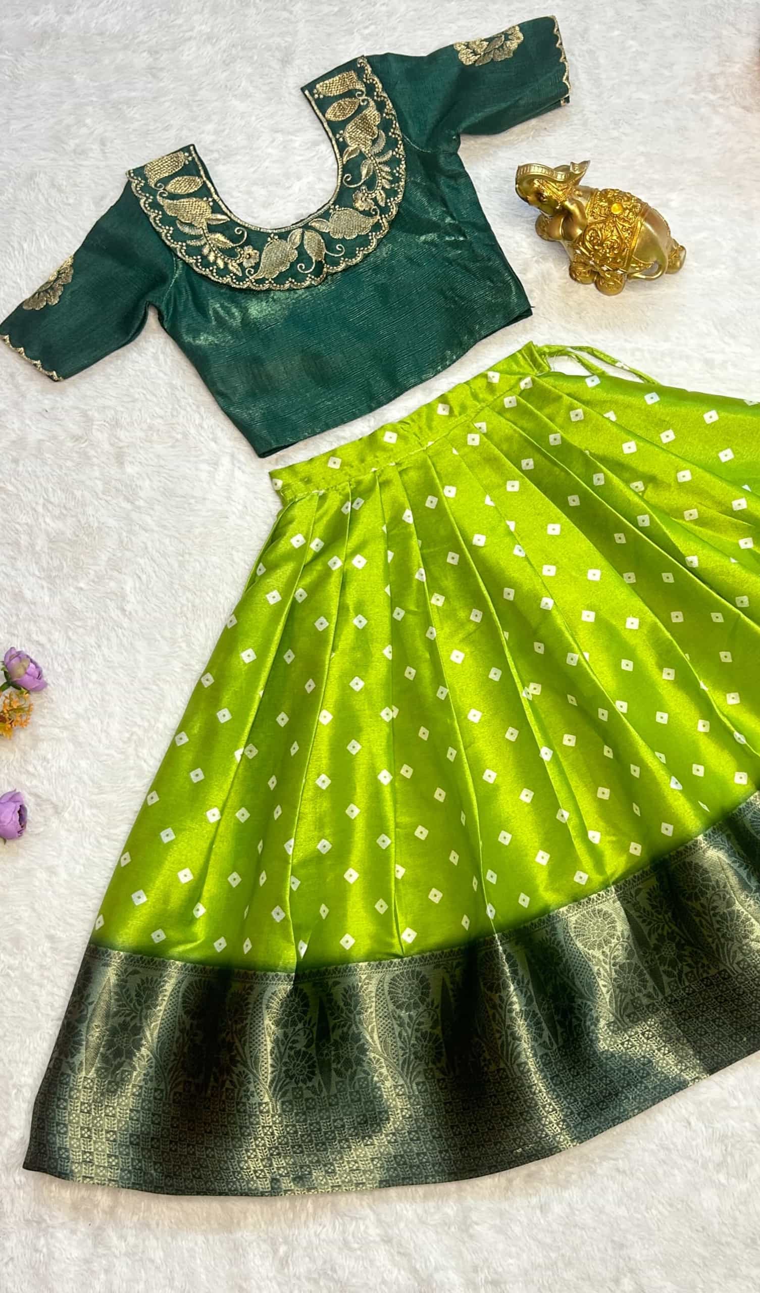 Golden Zari Weaving Lehenga for Kids