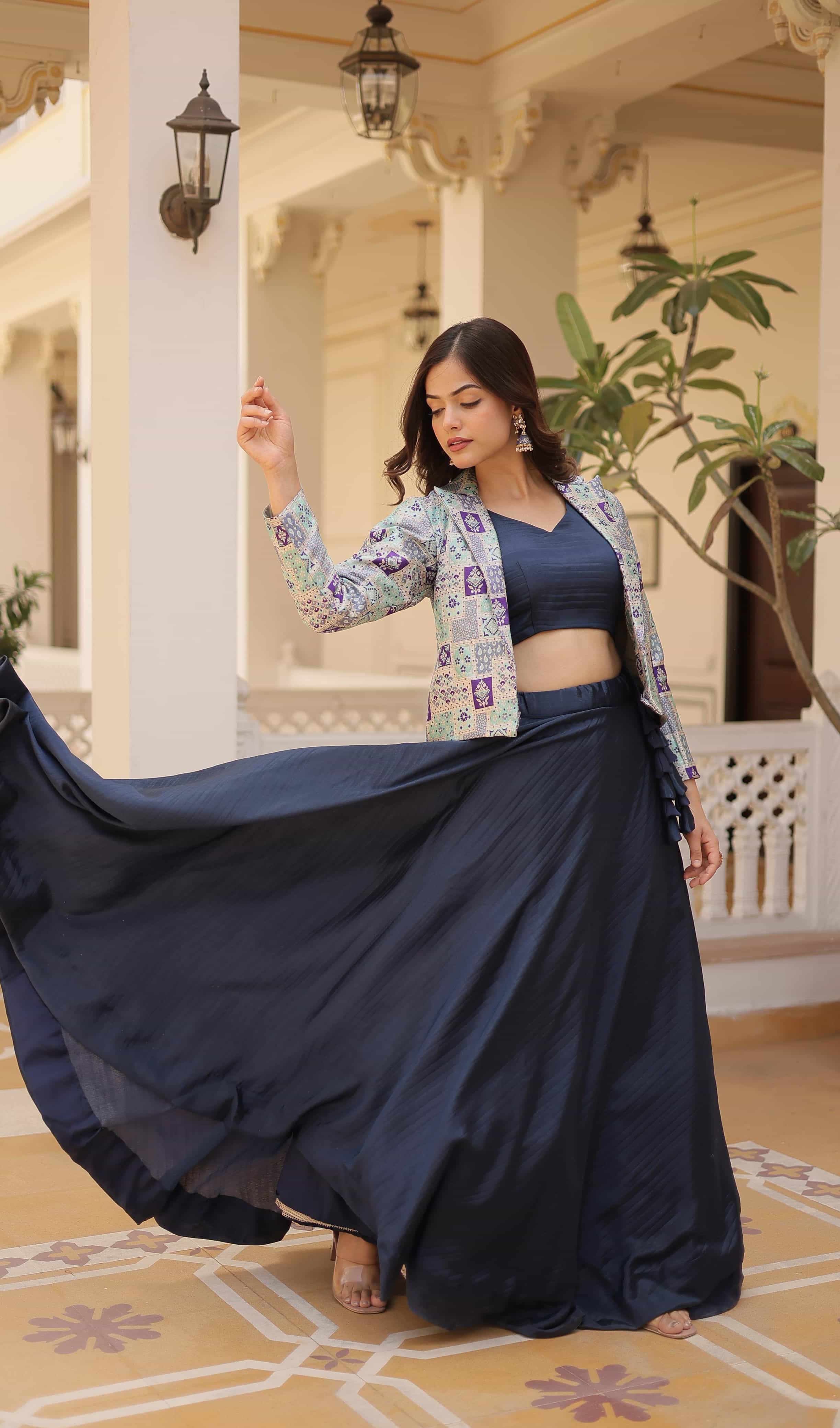 festive lehenga with jacquard jacket