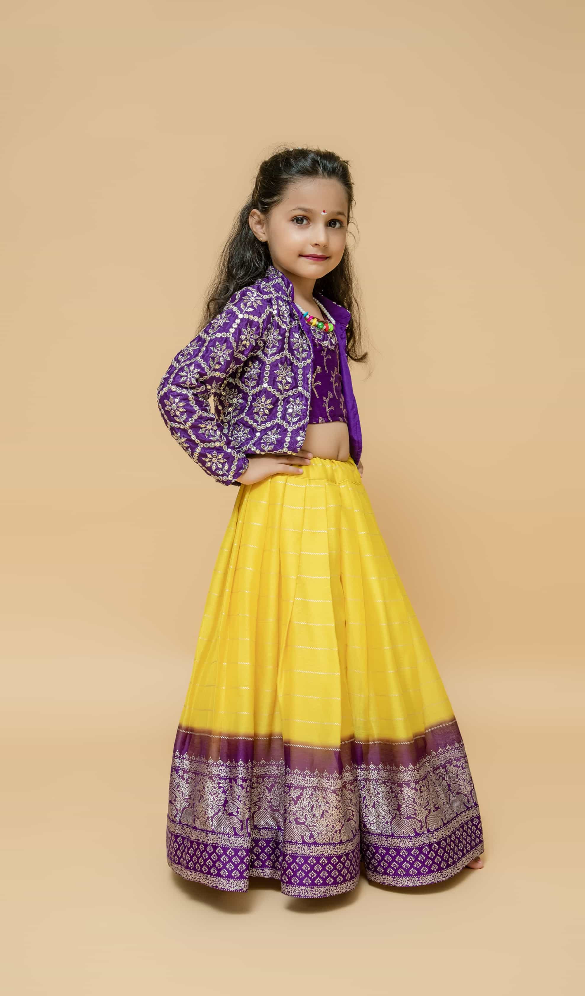 Foil Print Dola Silk Lehenga for Girls