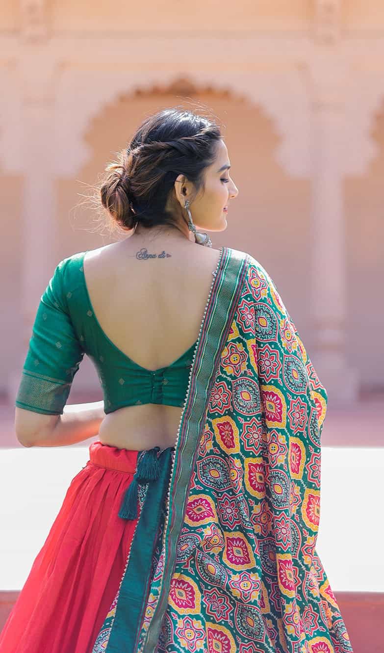 stitched lehenga with tassel dupatta