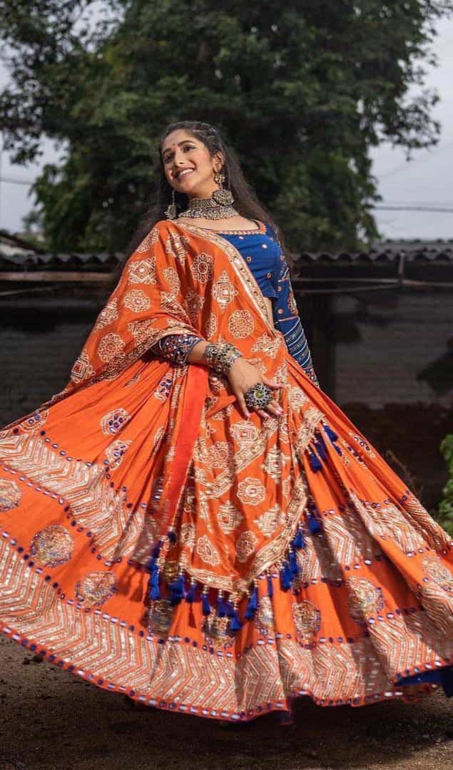 Orange butter silk lehenga set 