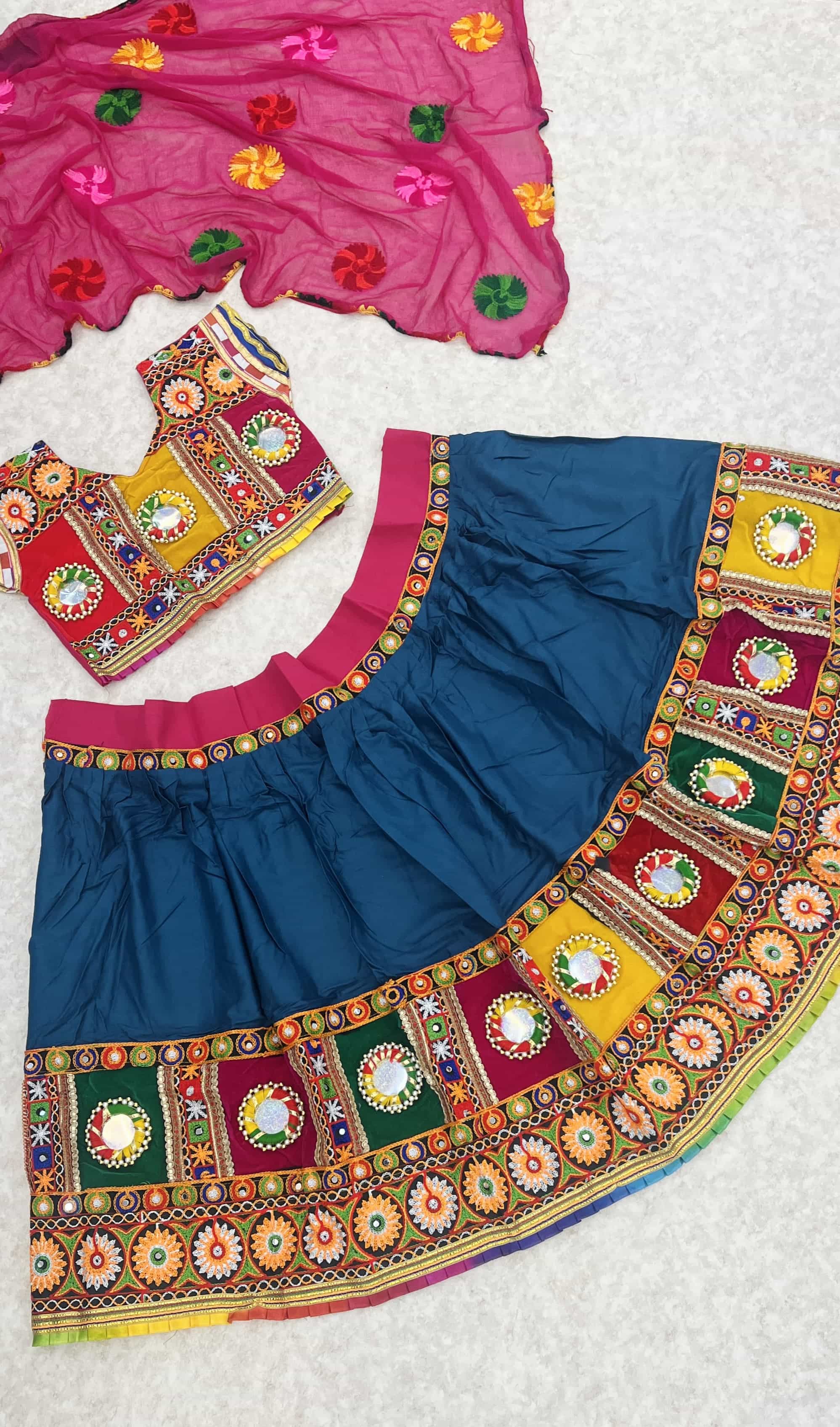 Navy Blue Lehenga Choli with Chain Stitch Embroidery