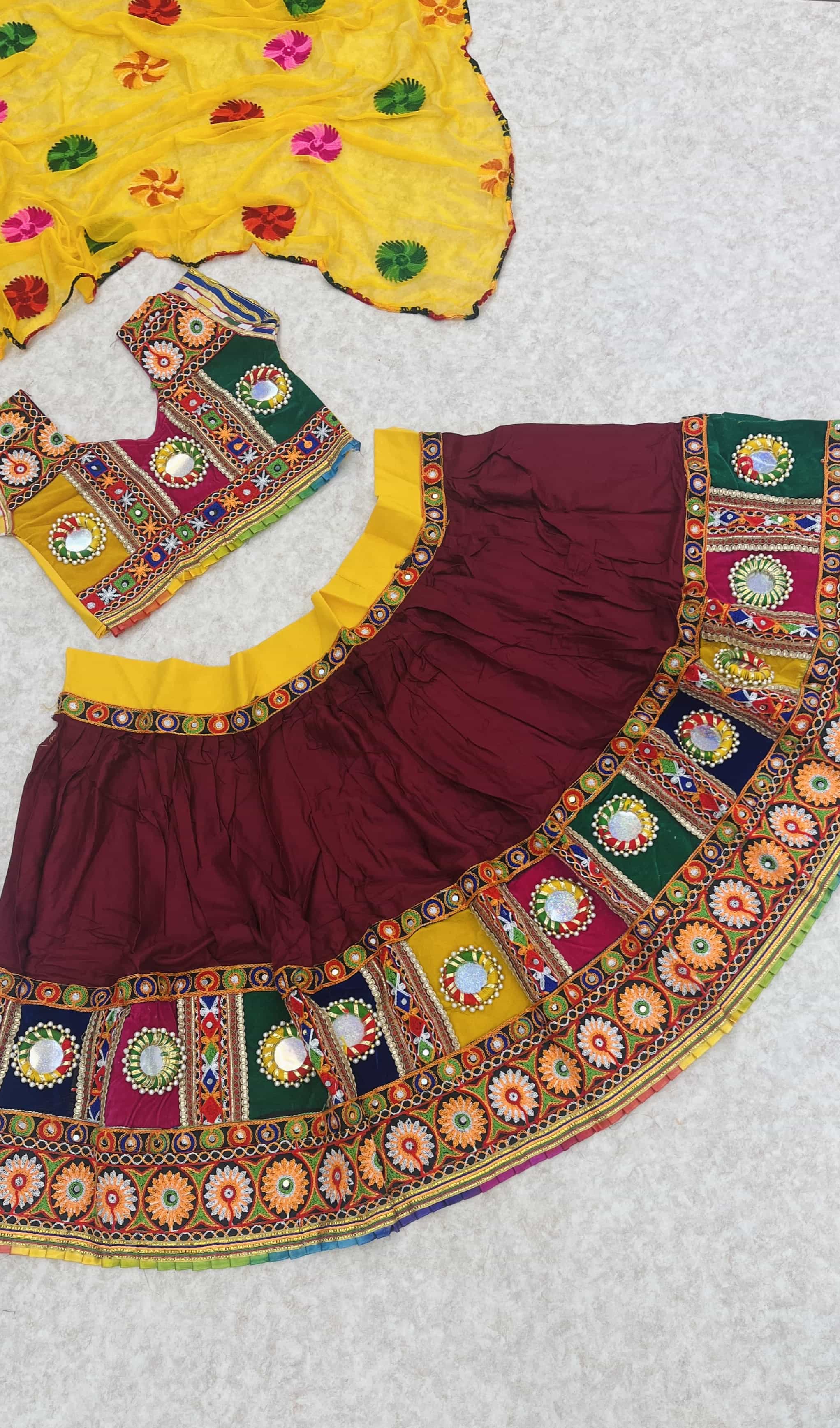 Blood Red Lehenga Choli with Chain Stitch Embroidery