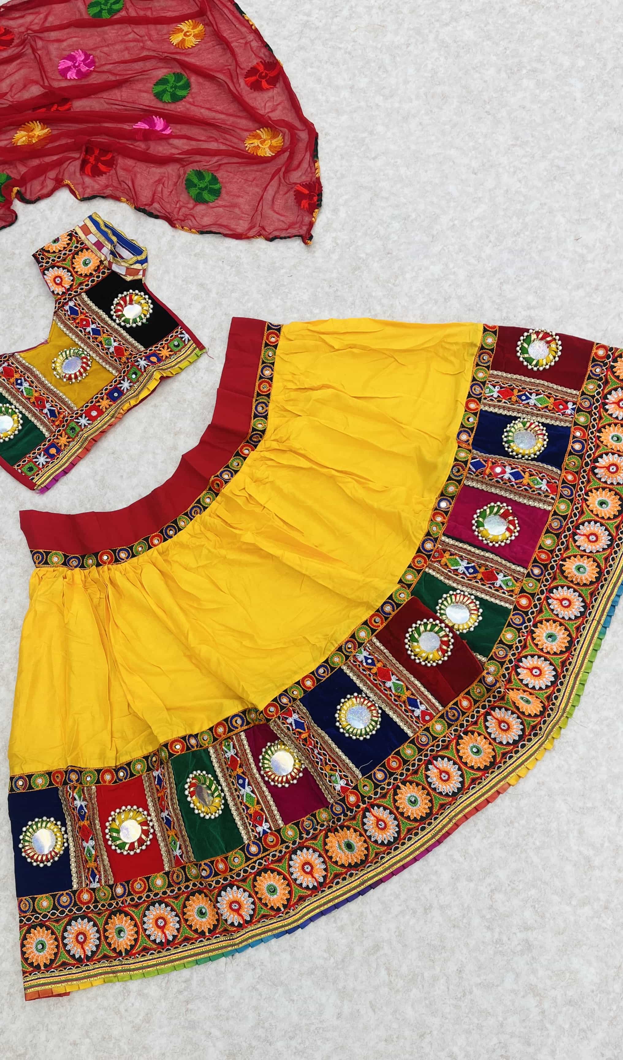 Yellow Lehenga Choli with Chain Stitch Embroidery