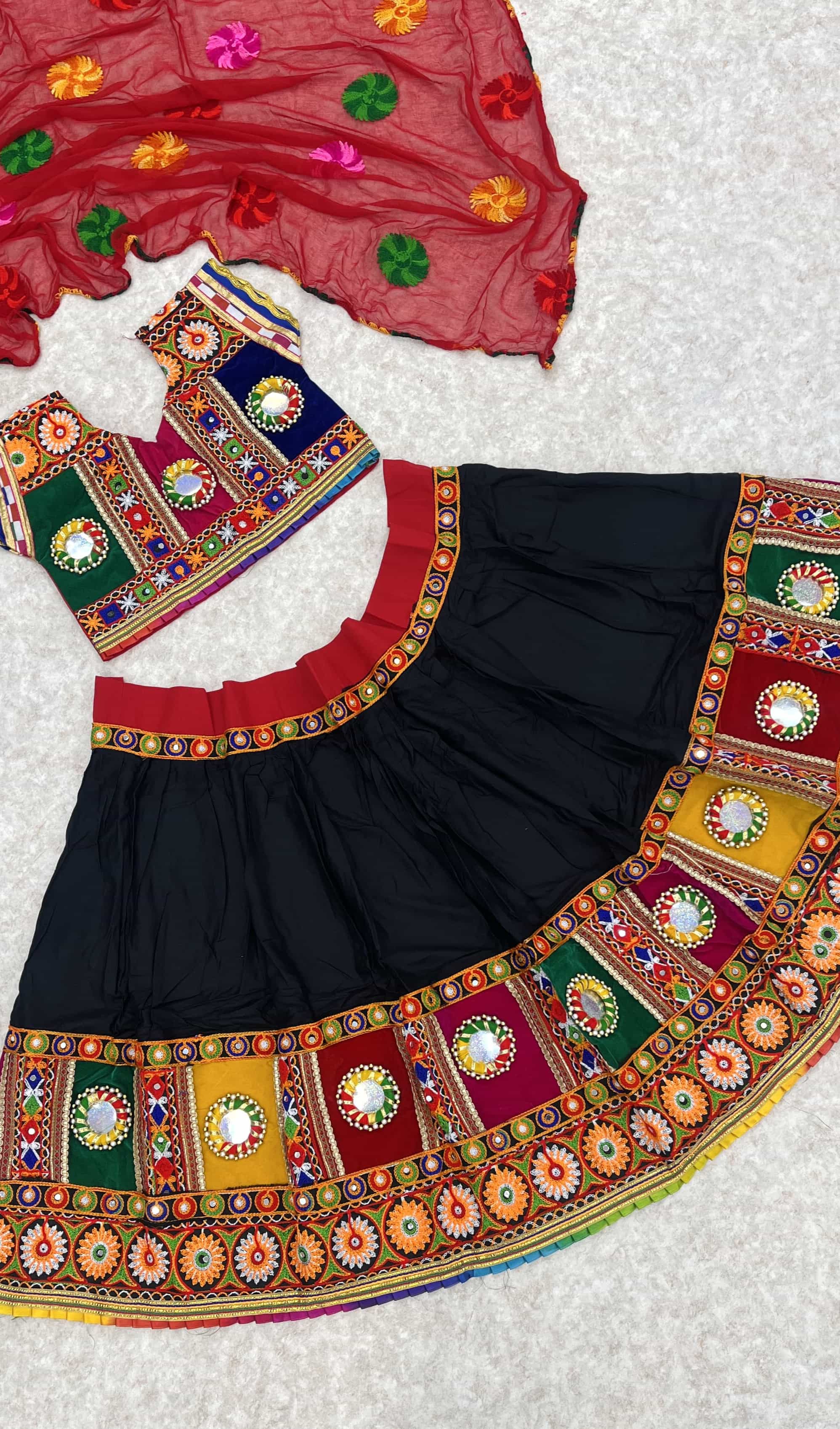 Black Lehenga Choli with Chain Stitch Embroidery