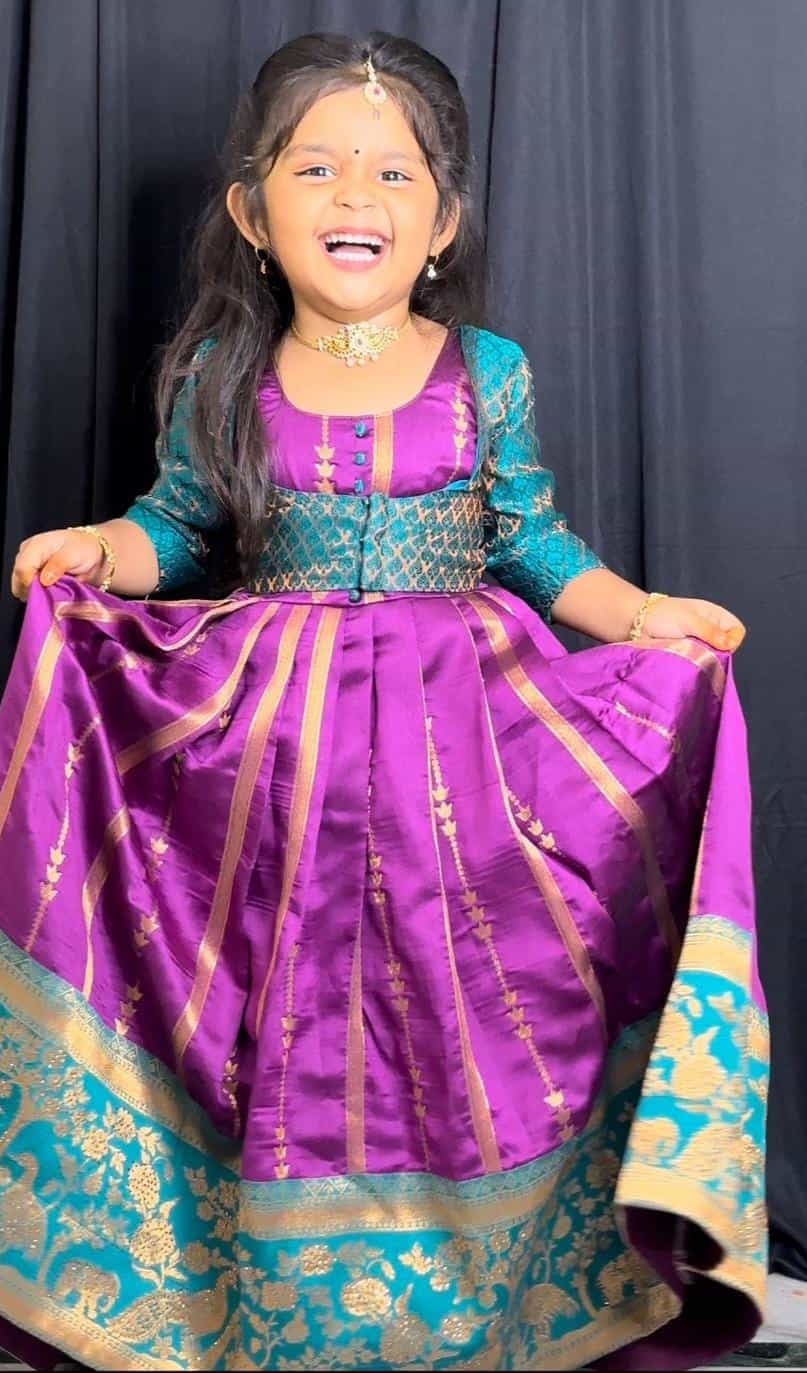 Hand-Dyed Viscose Coat with Embroidered Silk Gown for Girls