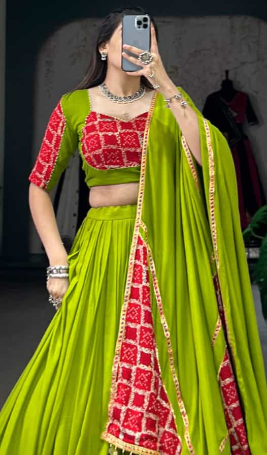 Printed rayon stitched lehenga