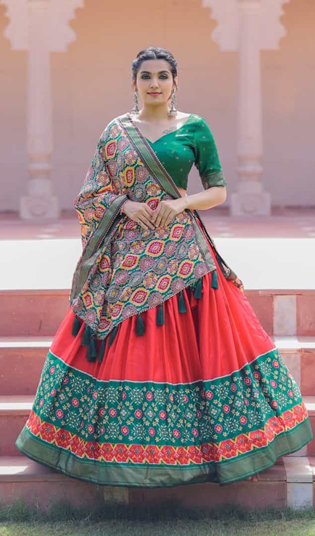 printed lehenga with gotta patti lace