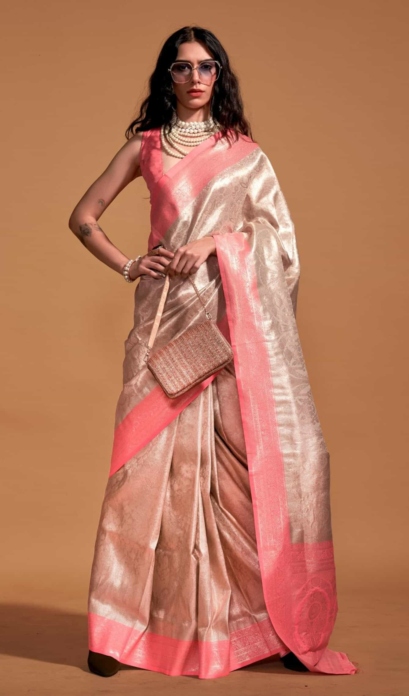 peach color saree