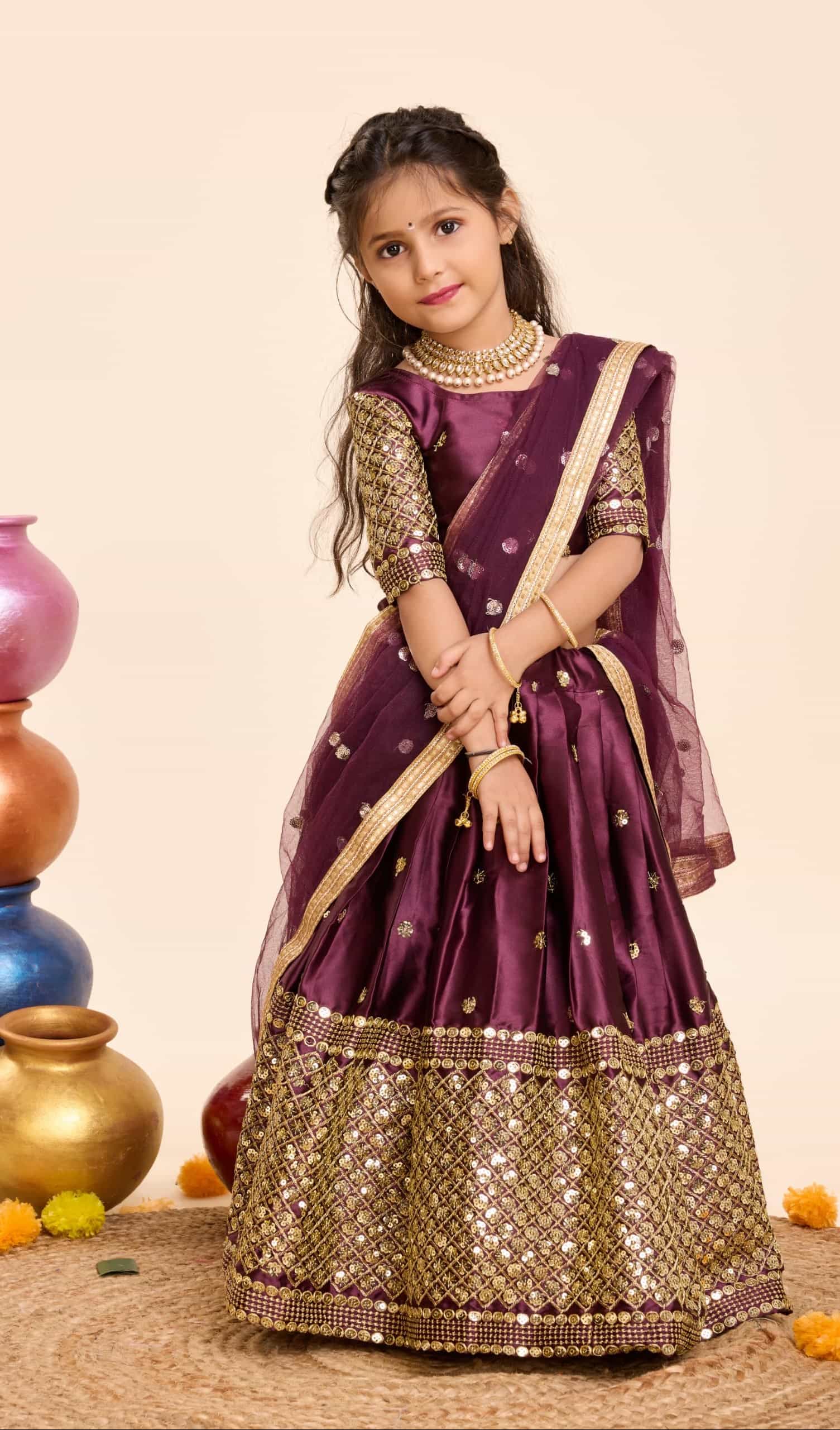 Designer Satin Silk Lehenga Choli for Girls