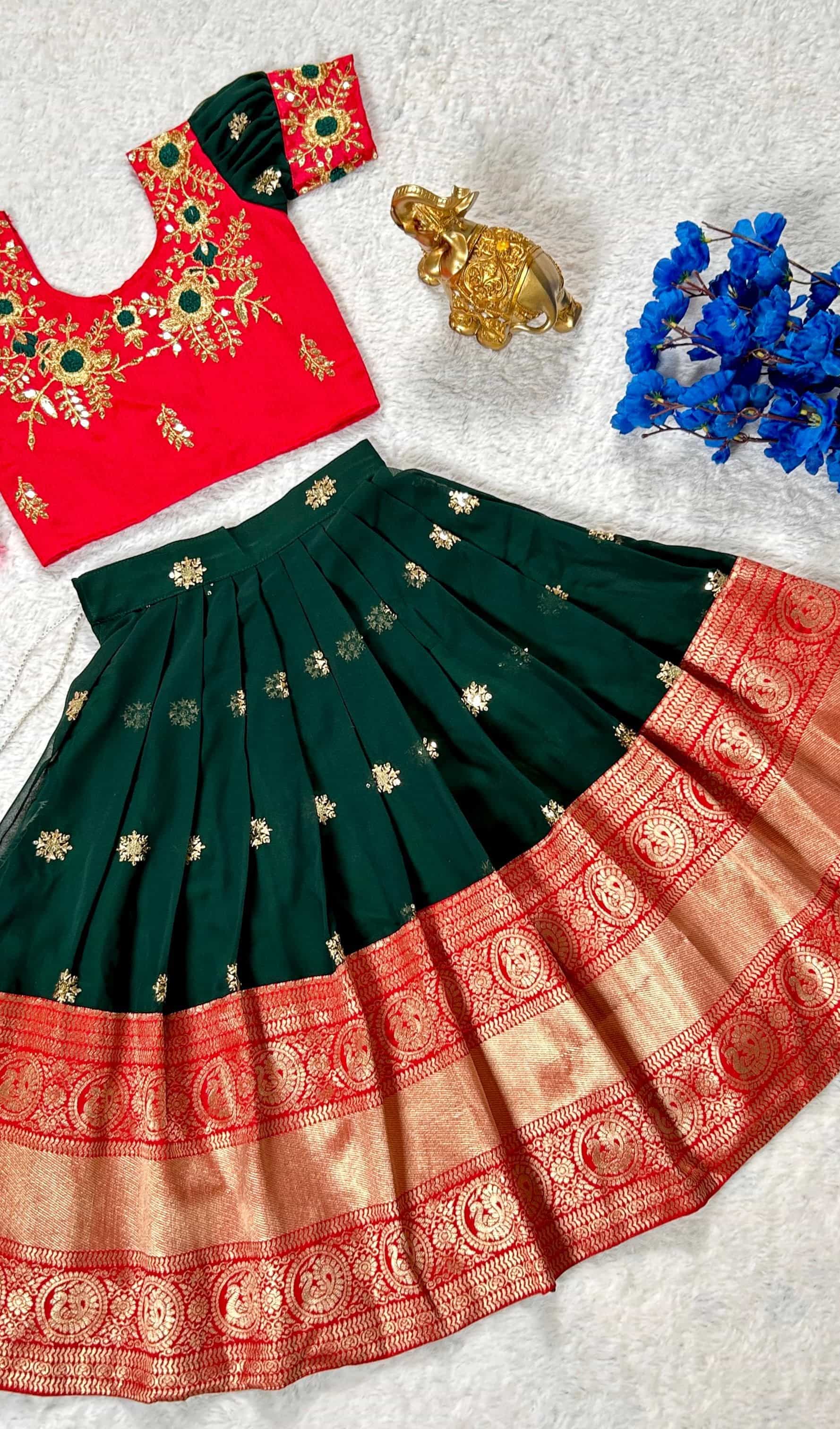  Red Embroidered Lehenga with Shiny Banglori Blouse