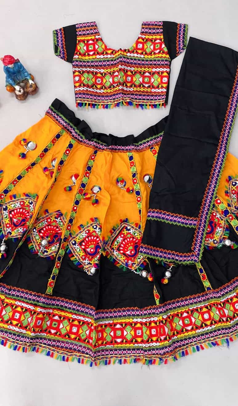 Embroidered Cotton Lehenga with Paper Mirror & Patchwork
