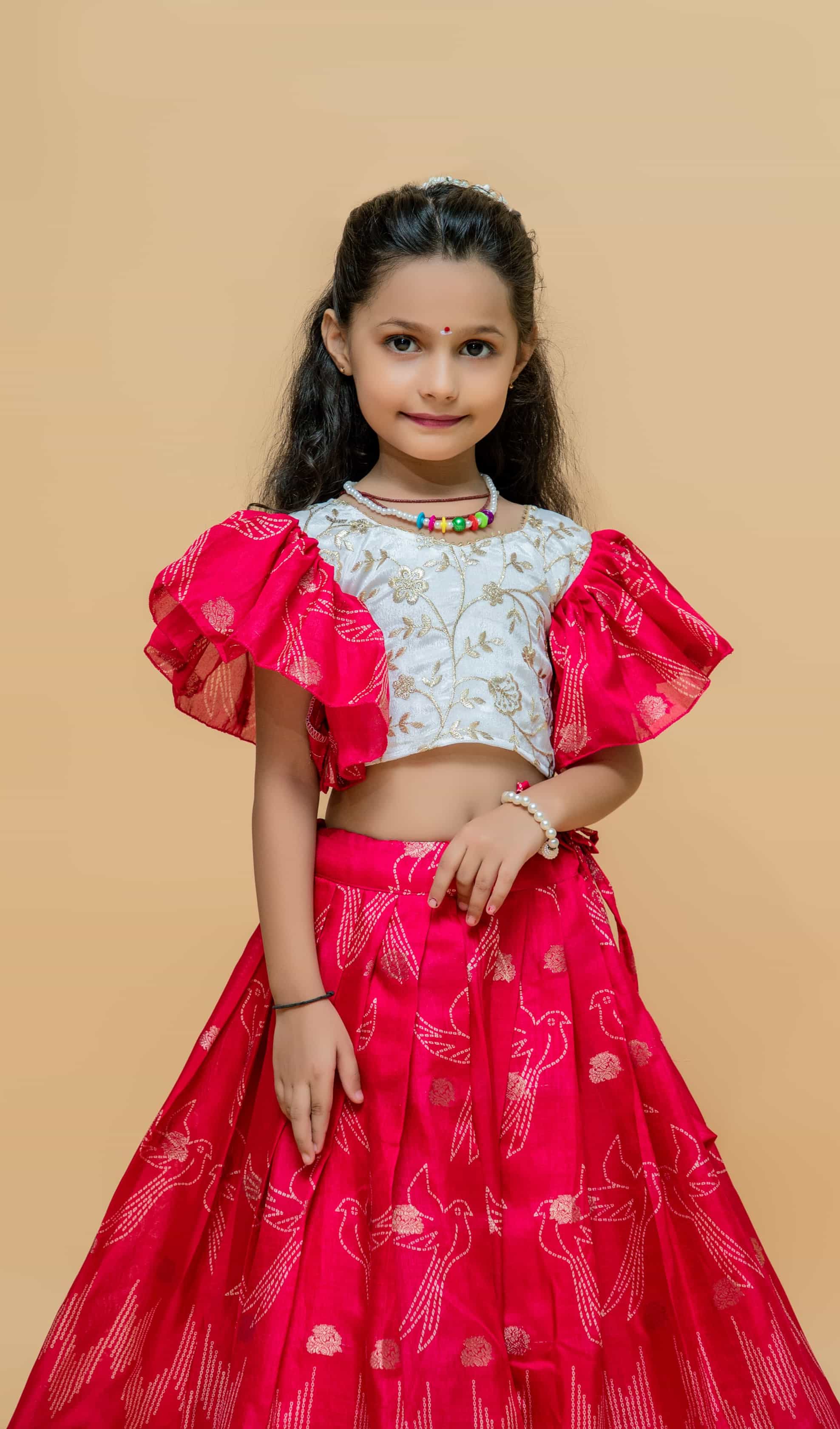 Elegant Pink Ethnic Wear for Girls – Chinon Blouse & Printed Lehenga