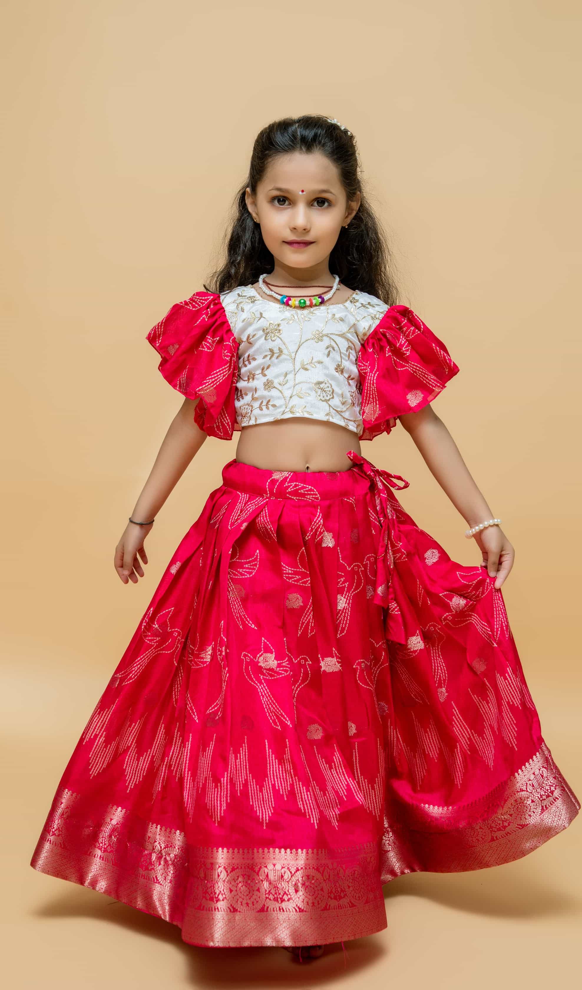 Pink Chinon & Dola Silk Kids’ Lehenga Choli 