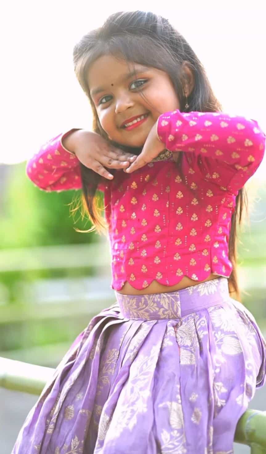 Designer Kids’ Lehenga Choli in Soft Viscose Silk with Cut-Work Blouse