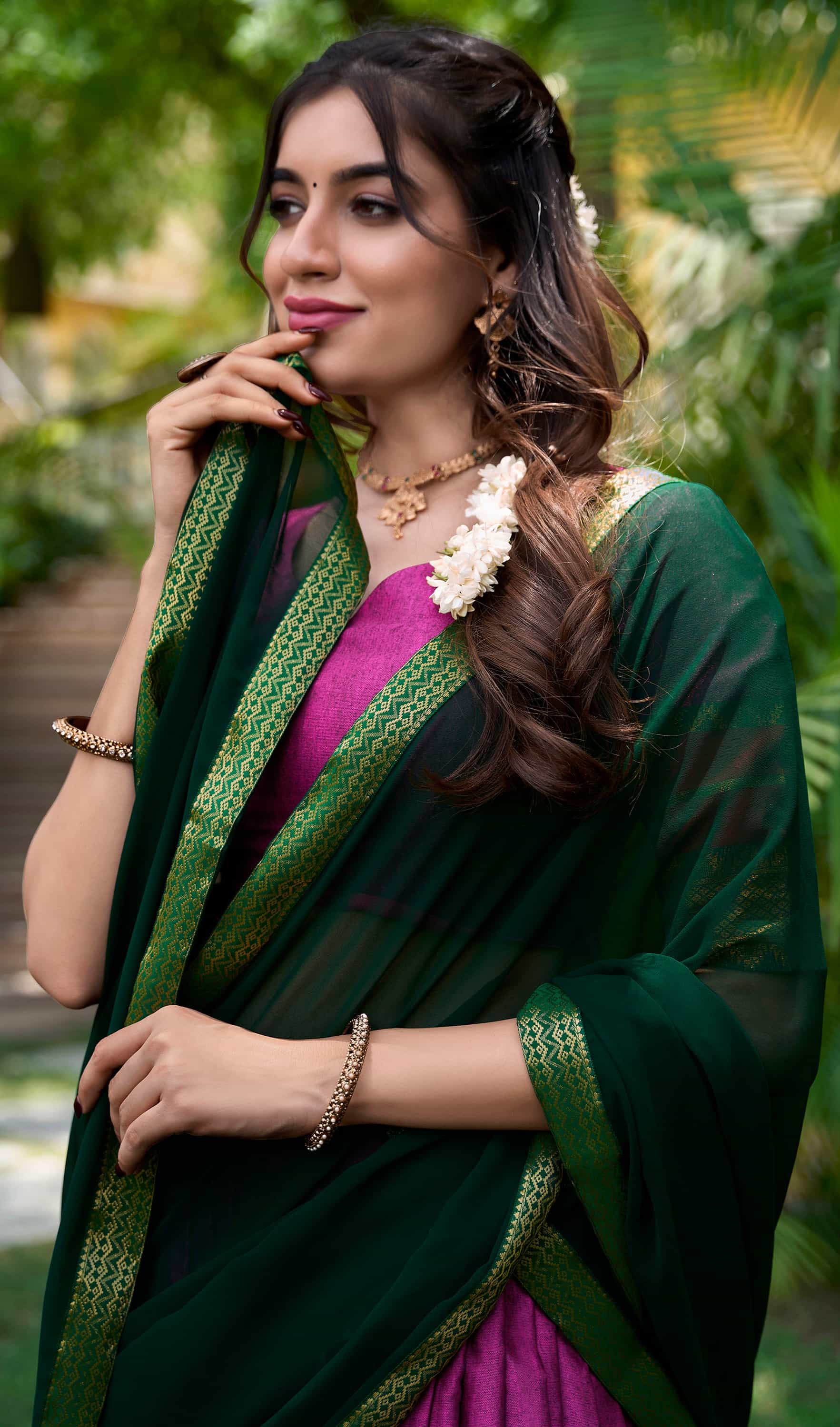 fuchsia polycotton lehenga with zari weaving and georgette dupatta